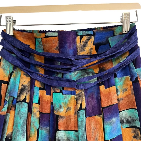 Vintage wild print high waist elastic crop gaucho pleated pants Sz 6 boho hippie - Picture 5 of 11